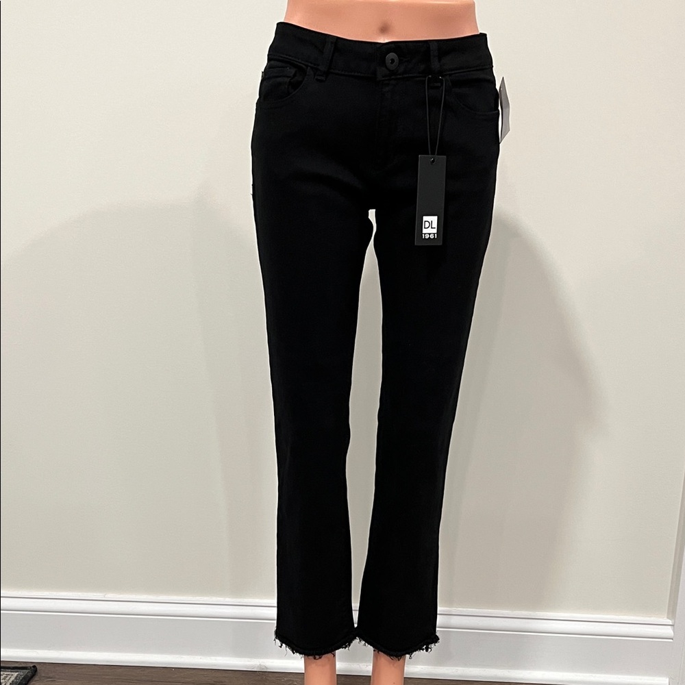 DL1961 Mara Straight Ankle Instasculpt Black Raw Hem Jeans Size 27